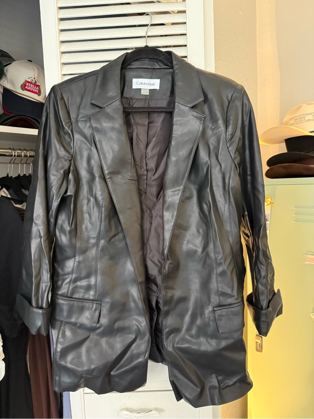 Calvin Klein Black Faux Leather Blazer